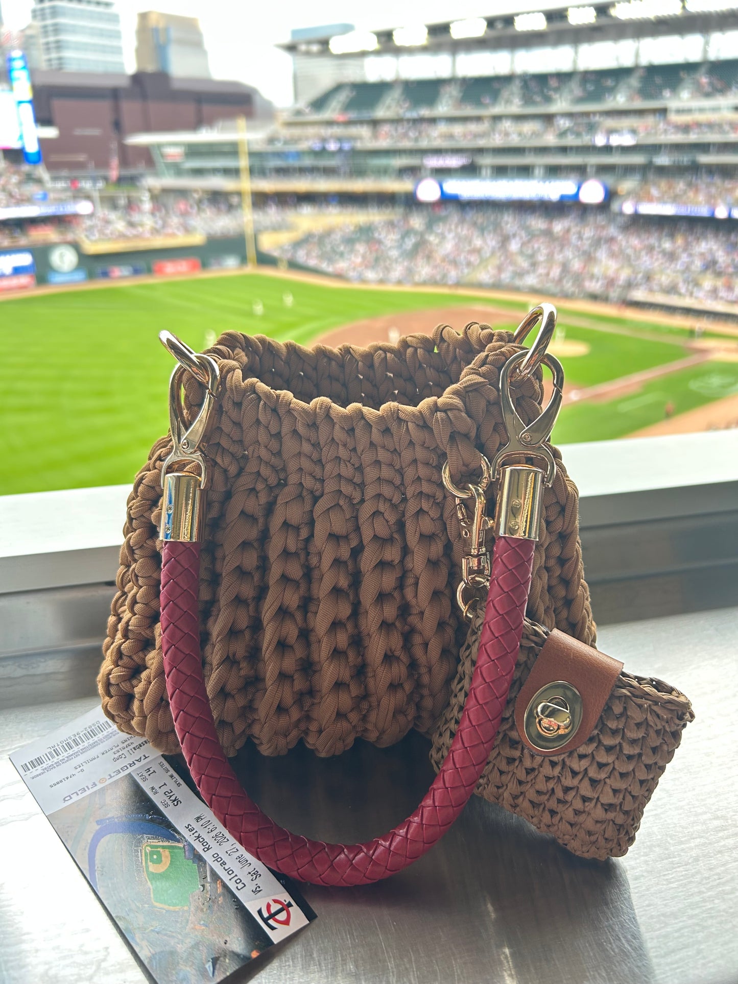 Copper Mini Waffle Bag with Chocolate AirPod Case