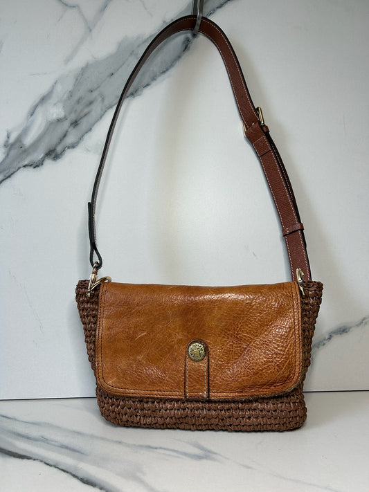 Chocolate Raffia and Worn Italian Leather Bag