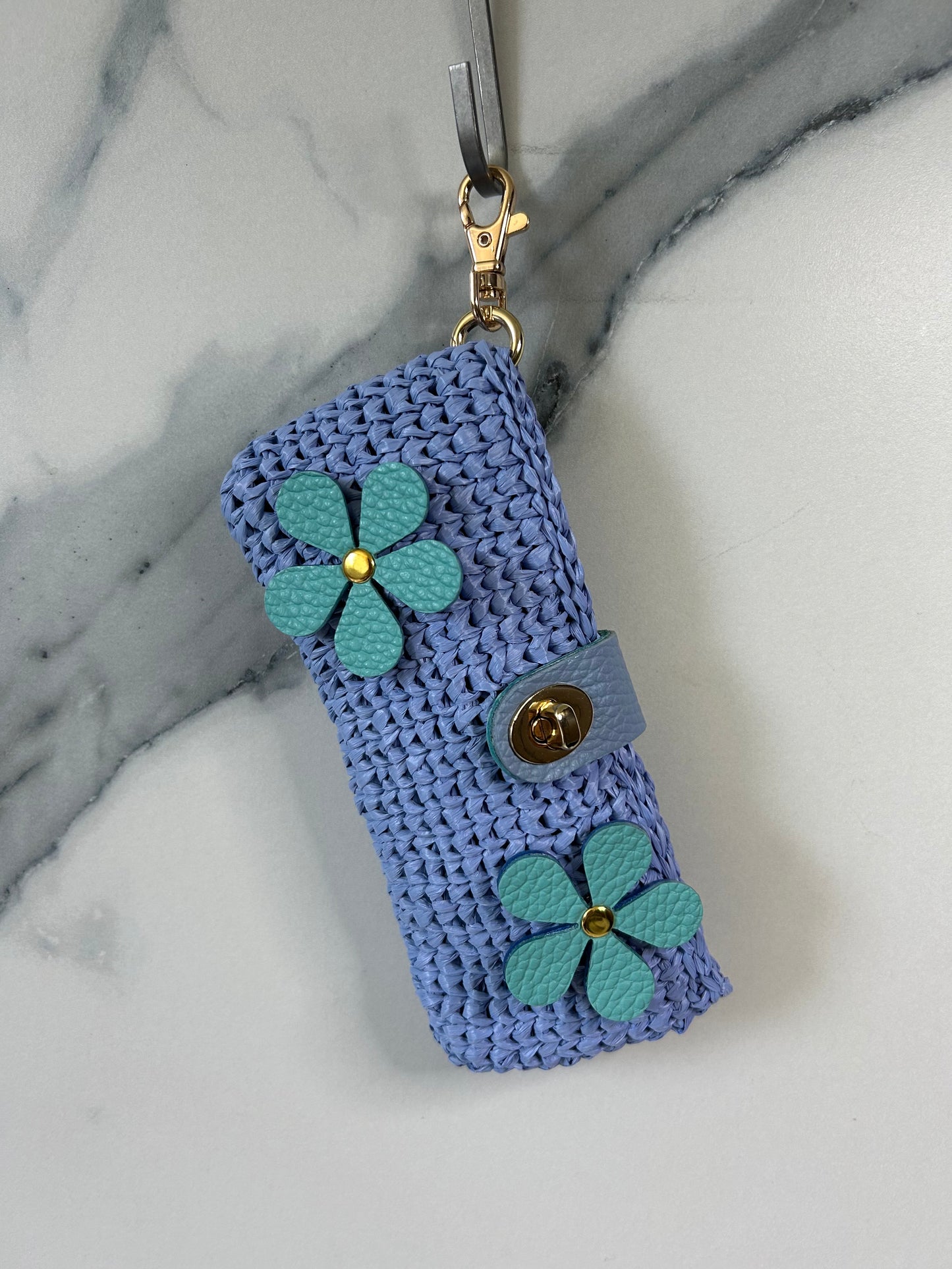 Jacaranda Raffia with Leather Flowers Sunnies Case