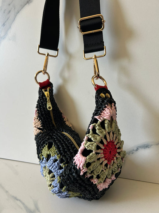 Multi-Color Granny Square Sling Bag (Blue Center, Pink Sides)
