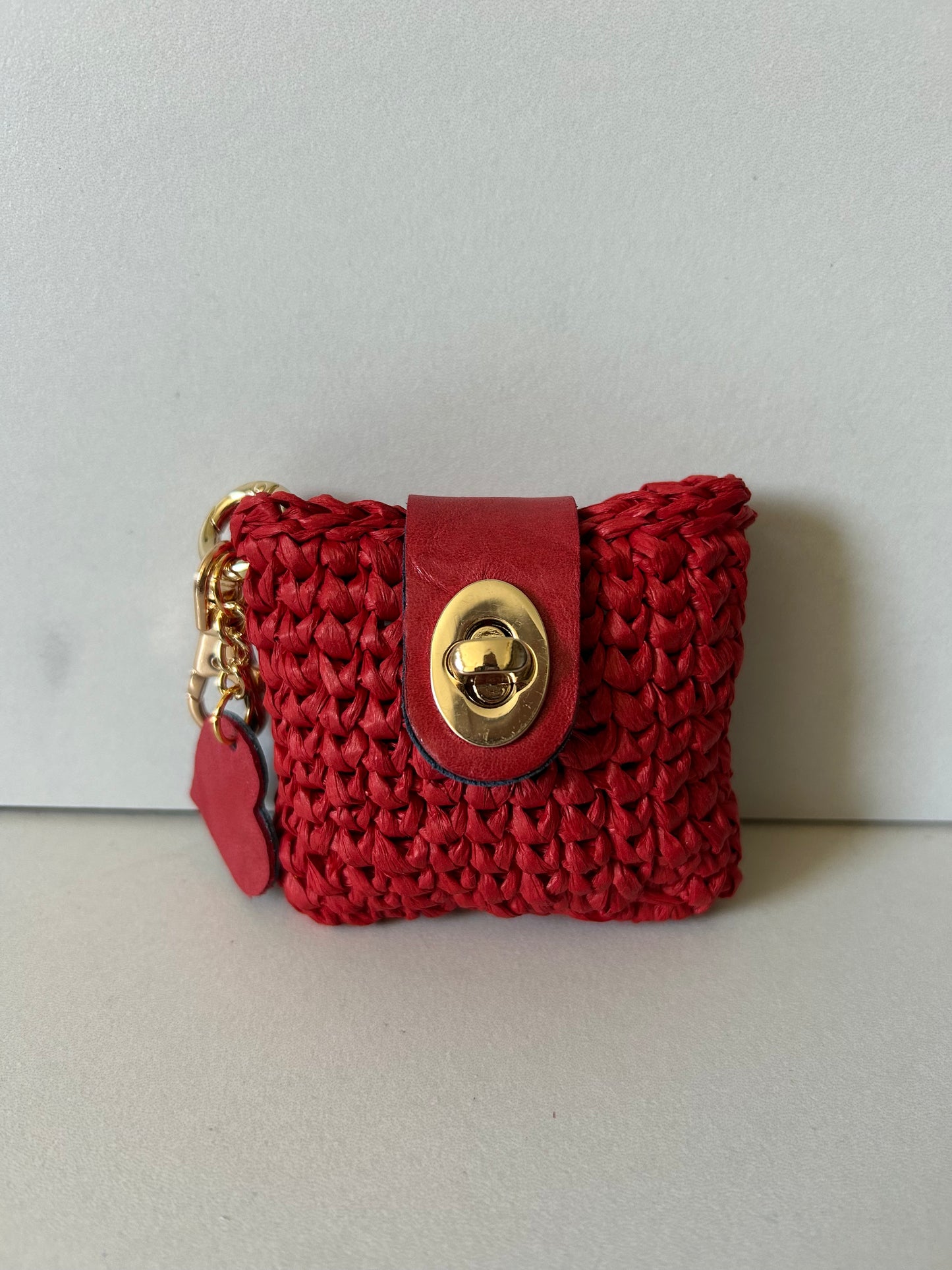Red Raffia with Red Leather Heart AirPod Case