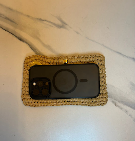 Chocolate Raffia Phone Wristlet