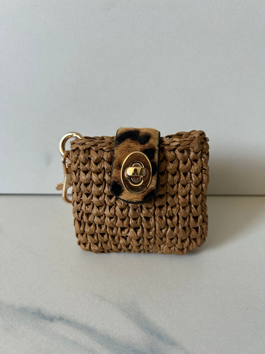 Chocolate Raffia with Leopard and Gold Closure AirPod Case