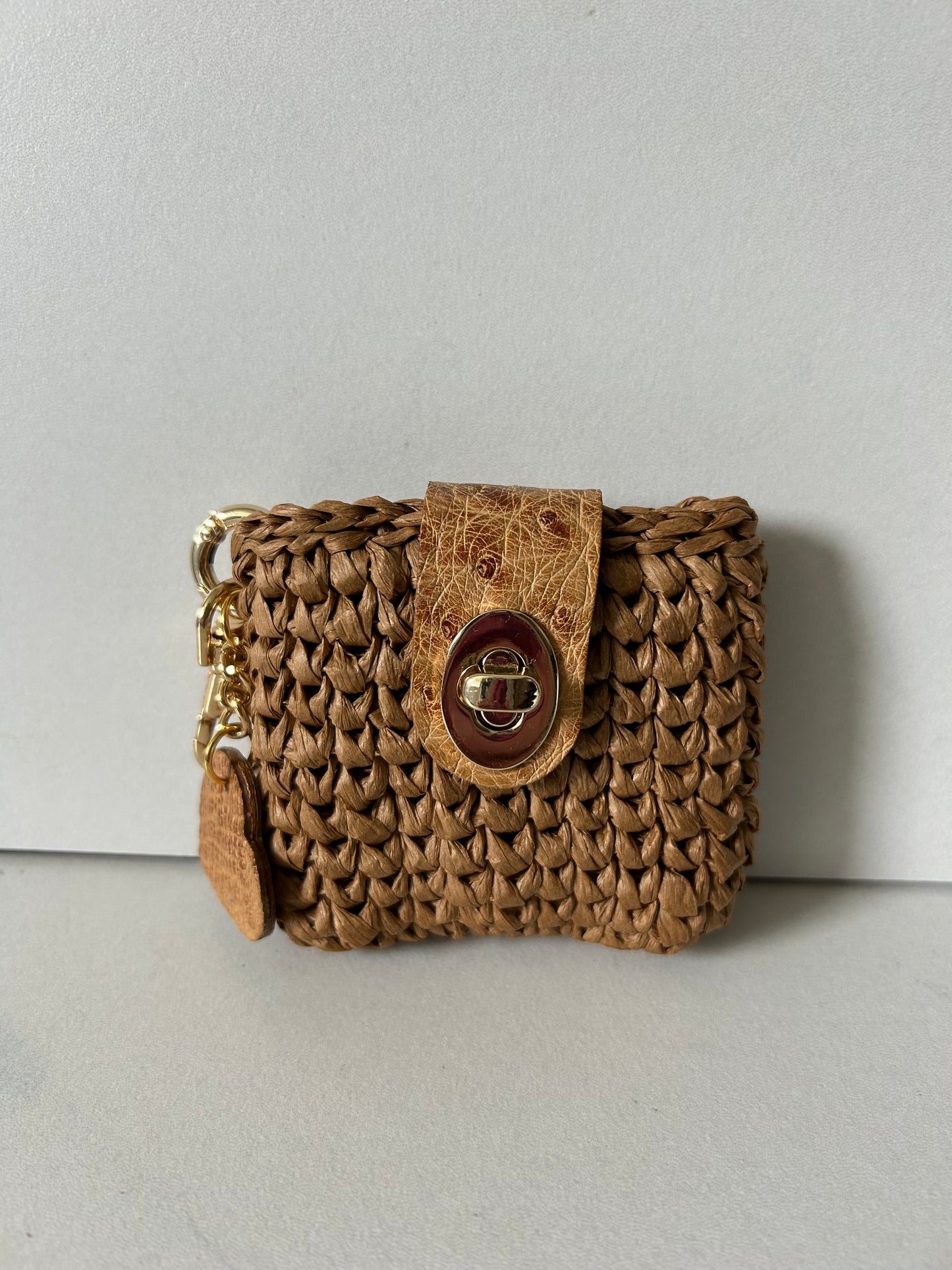 Chocolate Raffia with Brown Ostrich Heart AirPod Case