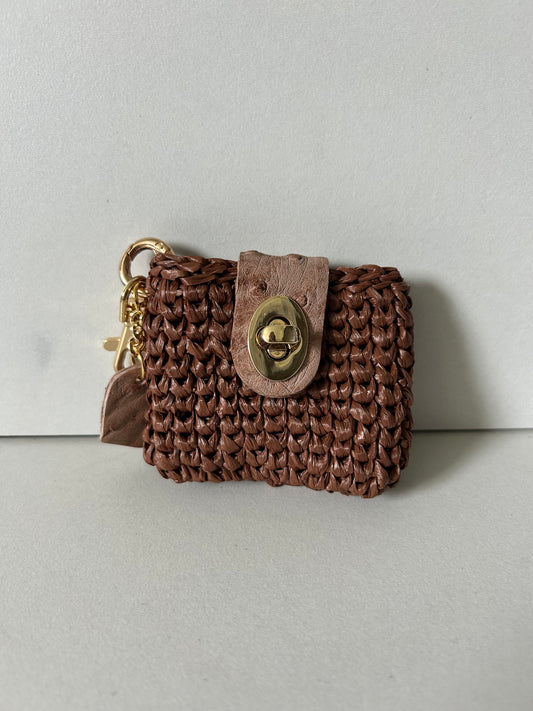 Espresso Raffia with Light Brown Ostrich Leather and Heart AirPod Case