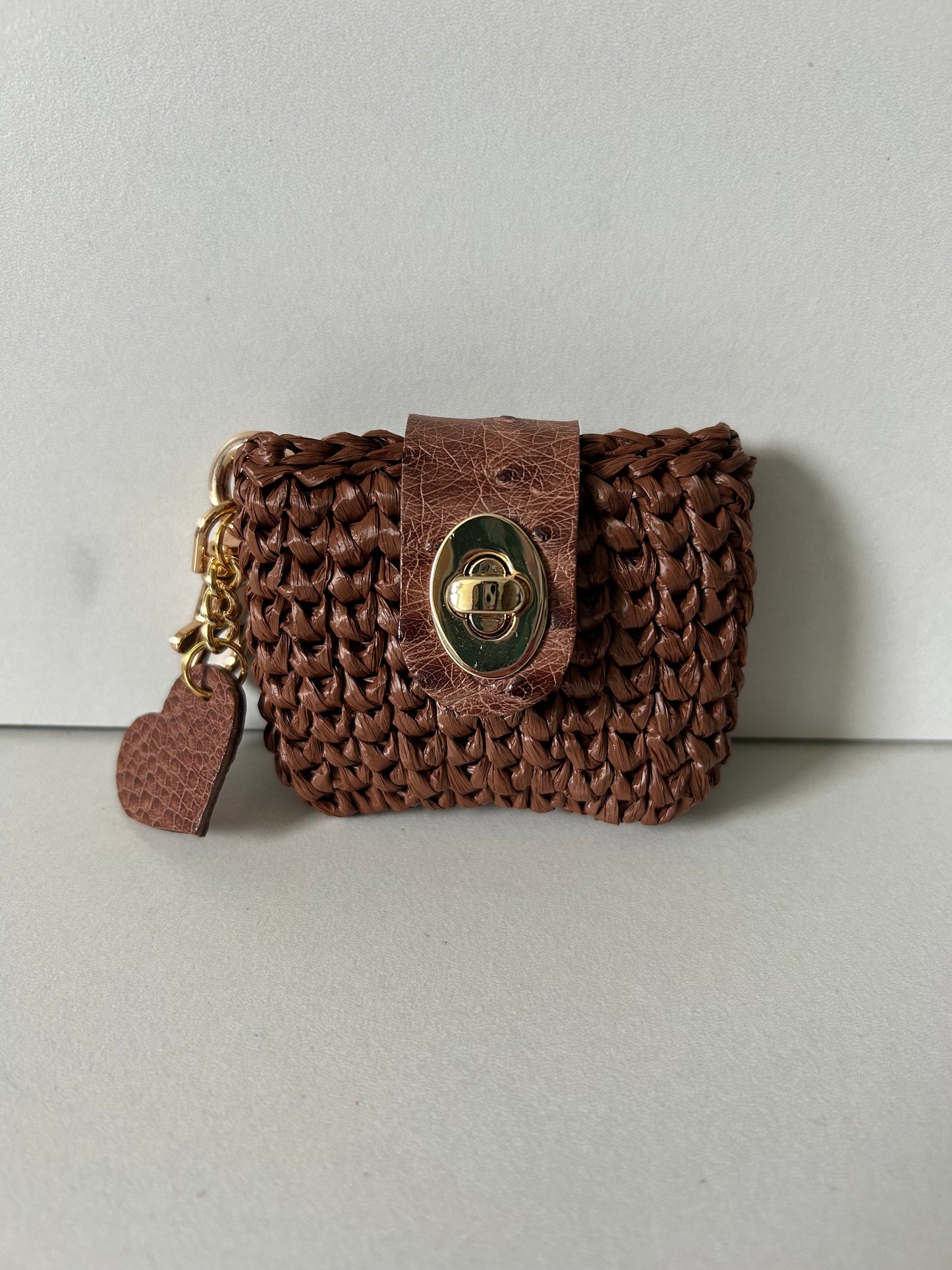 Espresso Raffia with Ostrich Leather and Heart AirPod Case