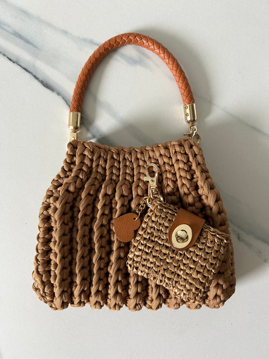 Copper Mini Waffle Bag with Chocolate AirPod Case