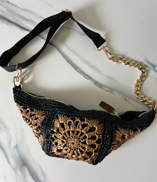 Black and Chocolate Granny Square Sling Bag