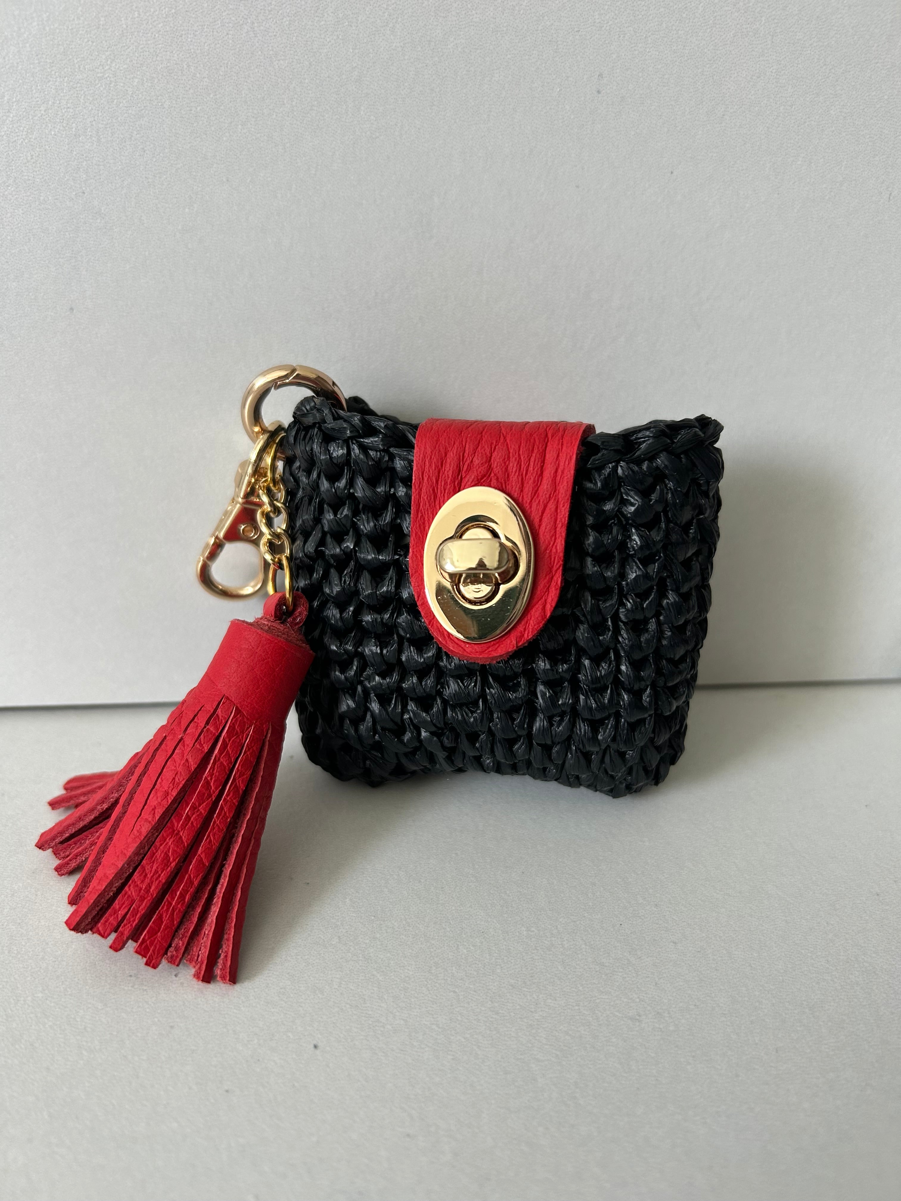 Black Raffia with Red Leather Tassel AirPod Case – Kate LeBoeuf
