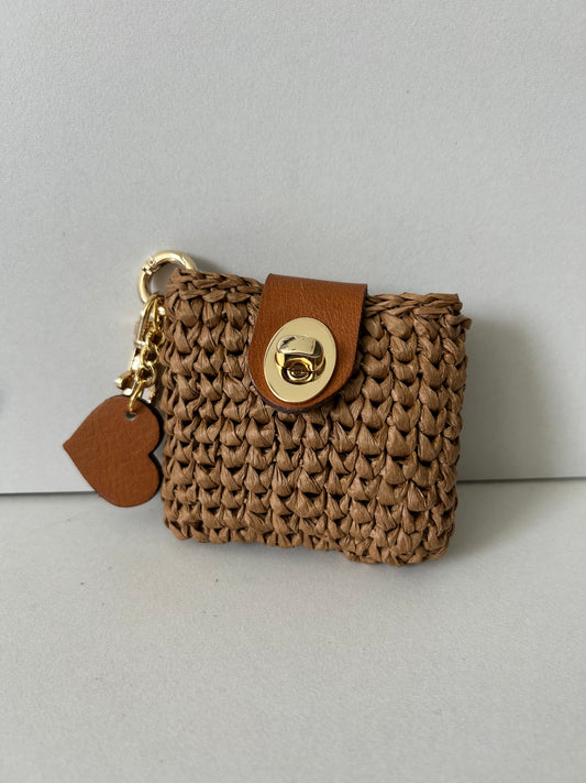 Chocolate Raffia and Brown Leather Heart AirPod Case
