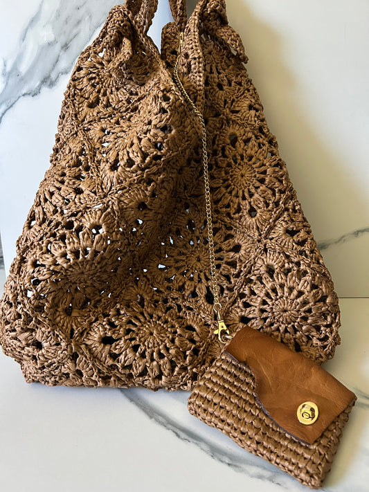 Chocolate Granny Square Market Bag