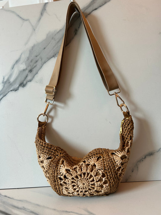 Chocolate and Natural Granny Square Sling Bag