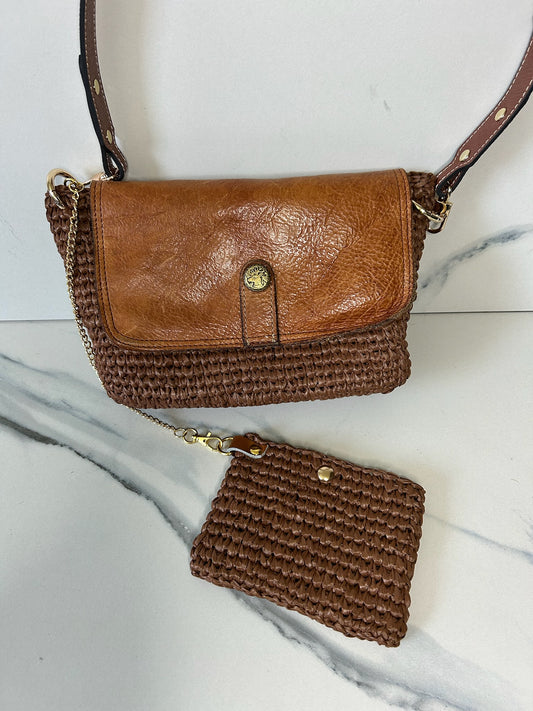 Chocolate Raffia and Italian Leather Bag