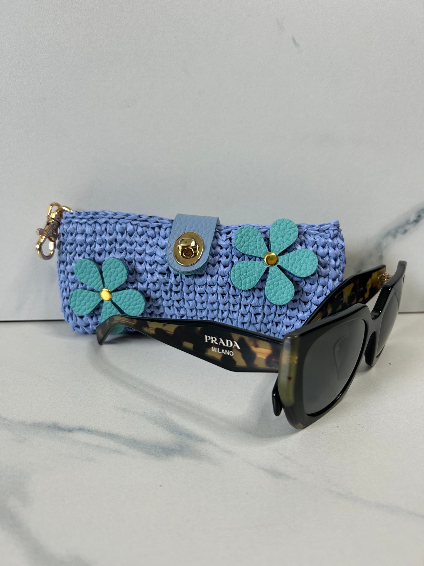 Jacaranda Raffia with Leather Flowers Sunnies Case