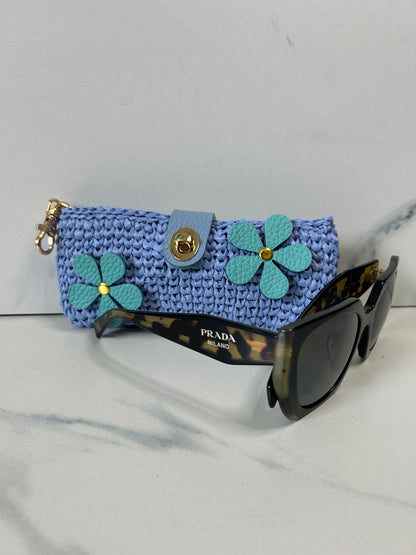 Jacaranda Raffia with Leather Flowers Sunnies Case