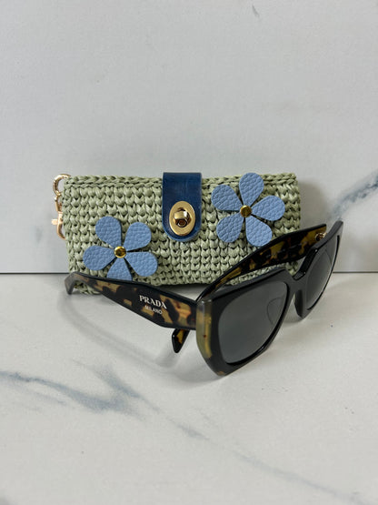 Matcha Raffia with Leather Flowers Sunnies Case