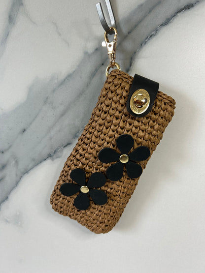 Chocolate Raffia with Leather Flowers Sunnies Case
