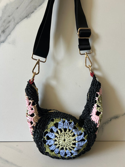 Multi-Color Granny Square Sling Bag (Blue Center, Pink Sides)