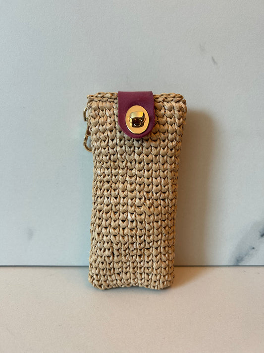 Natural Raffia with Fuscia Leather Sunnies Case