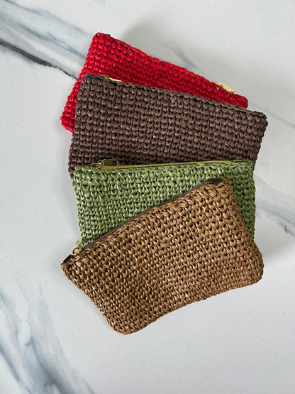 Italian Raffia Plush Lined Zipper Pouch