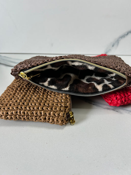 Italian Raffia Plush Lined Zipper Pouch