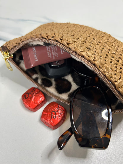 Italian Raffia Plush Lined Zipper Pouch