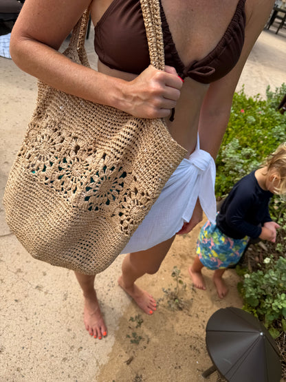 Natural Granny Square Beach Bag