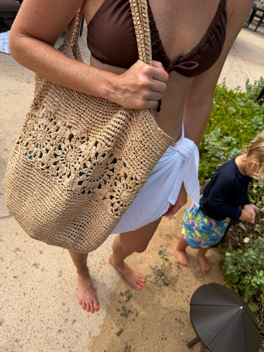Natural Granny Square Beach Bag