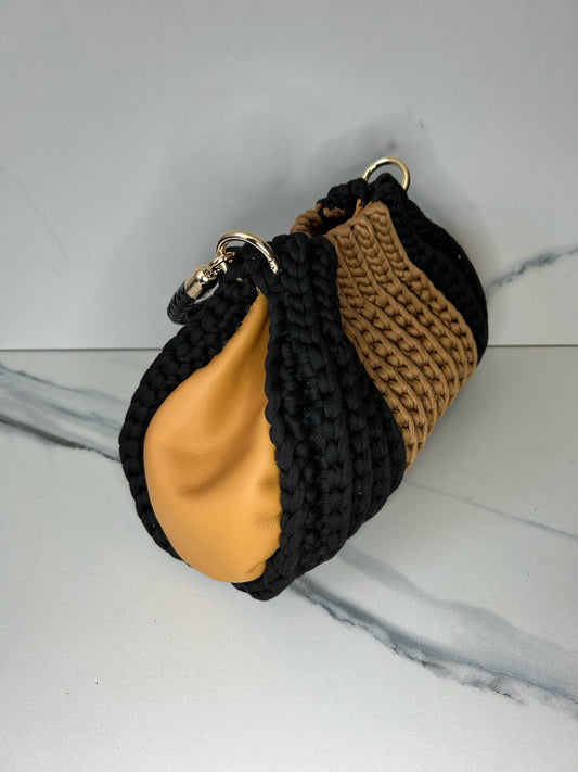 Black and Tan Italian Leather Gusset Waffle Bag