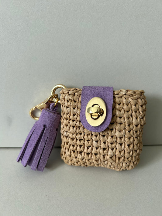 Natural Raffia with Lavender Suede Tassel AirPod Case