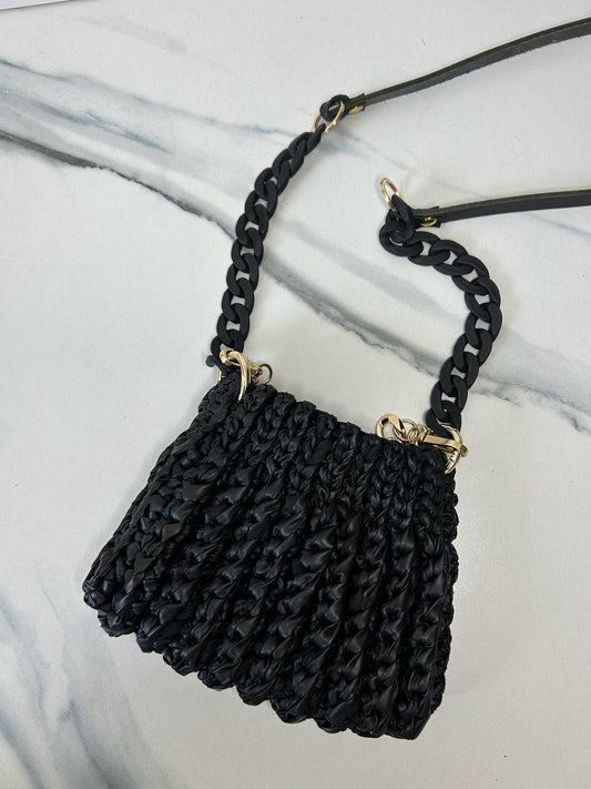 Matte Black Faux Leather Mini Waffle Bag