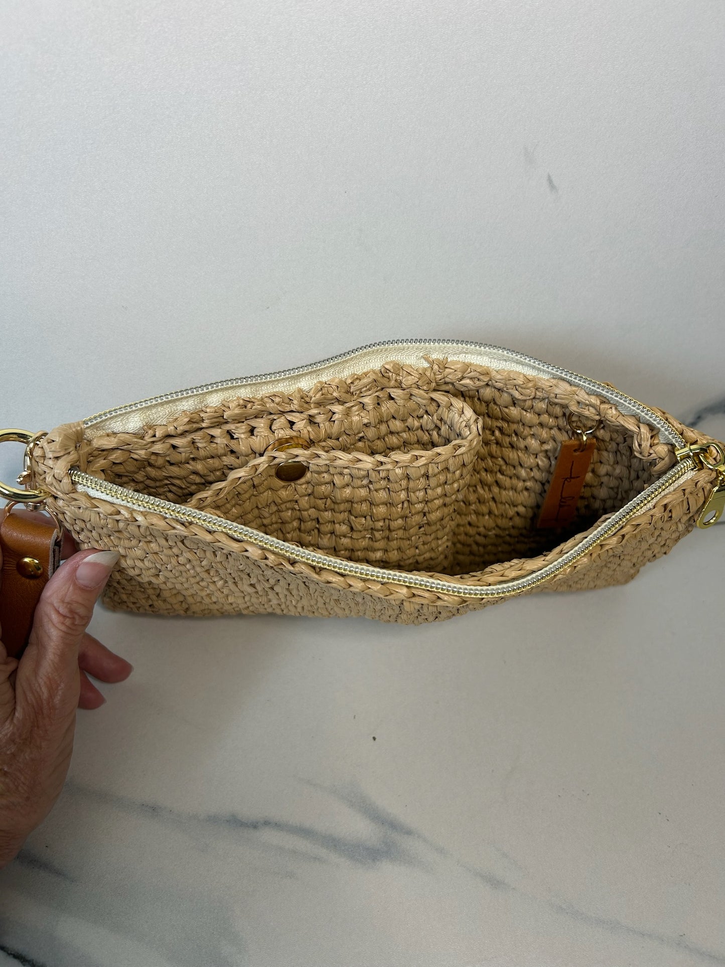 Natural Raffia Clutch With Built-in Pouch