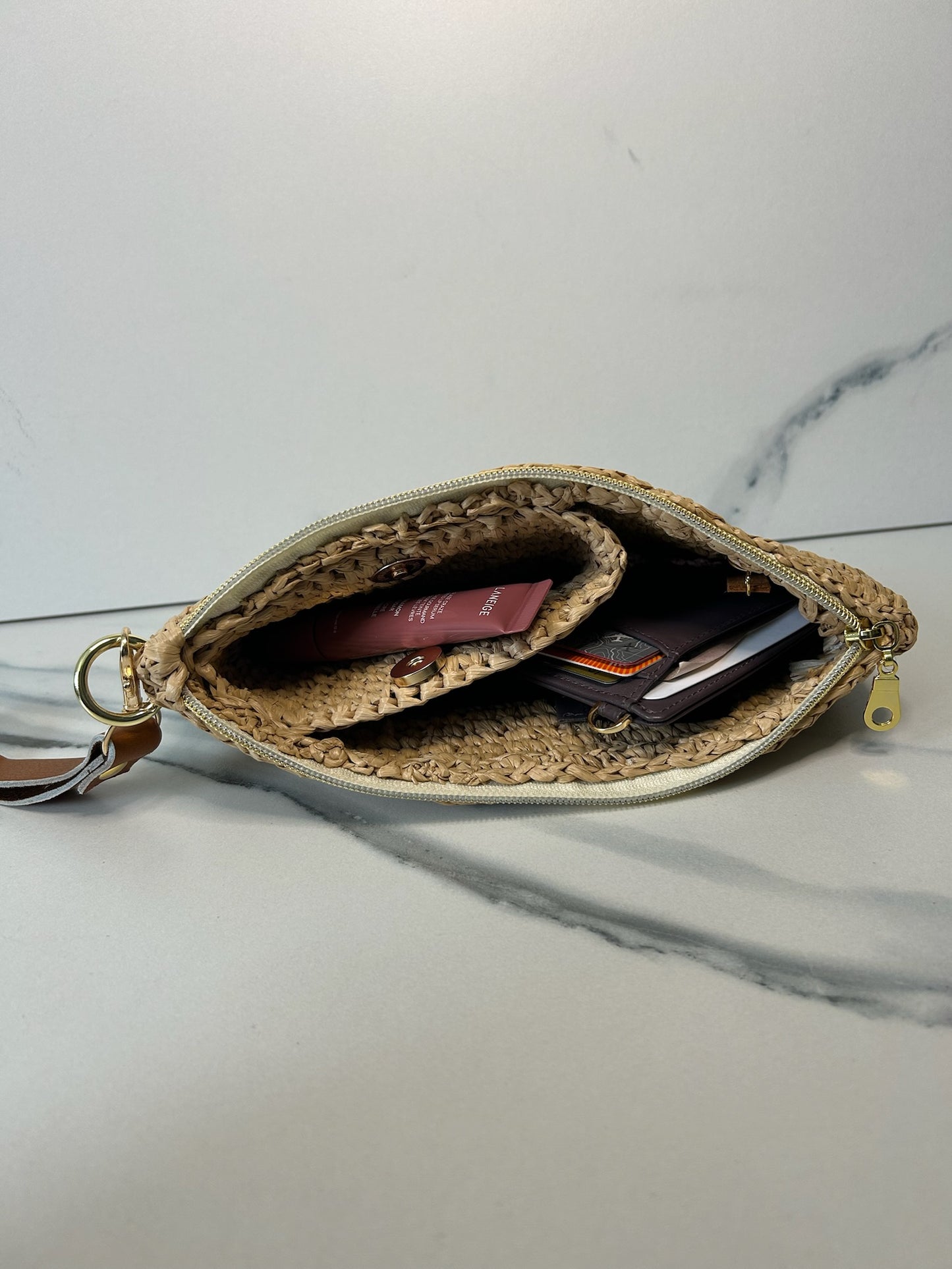 Natural Raffia Clutch With Built-in Pouch