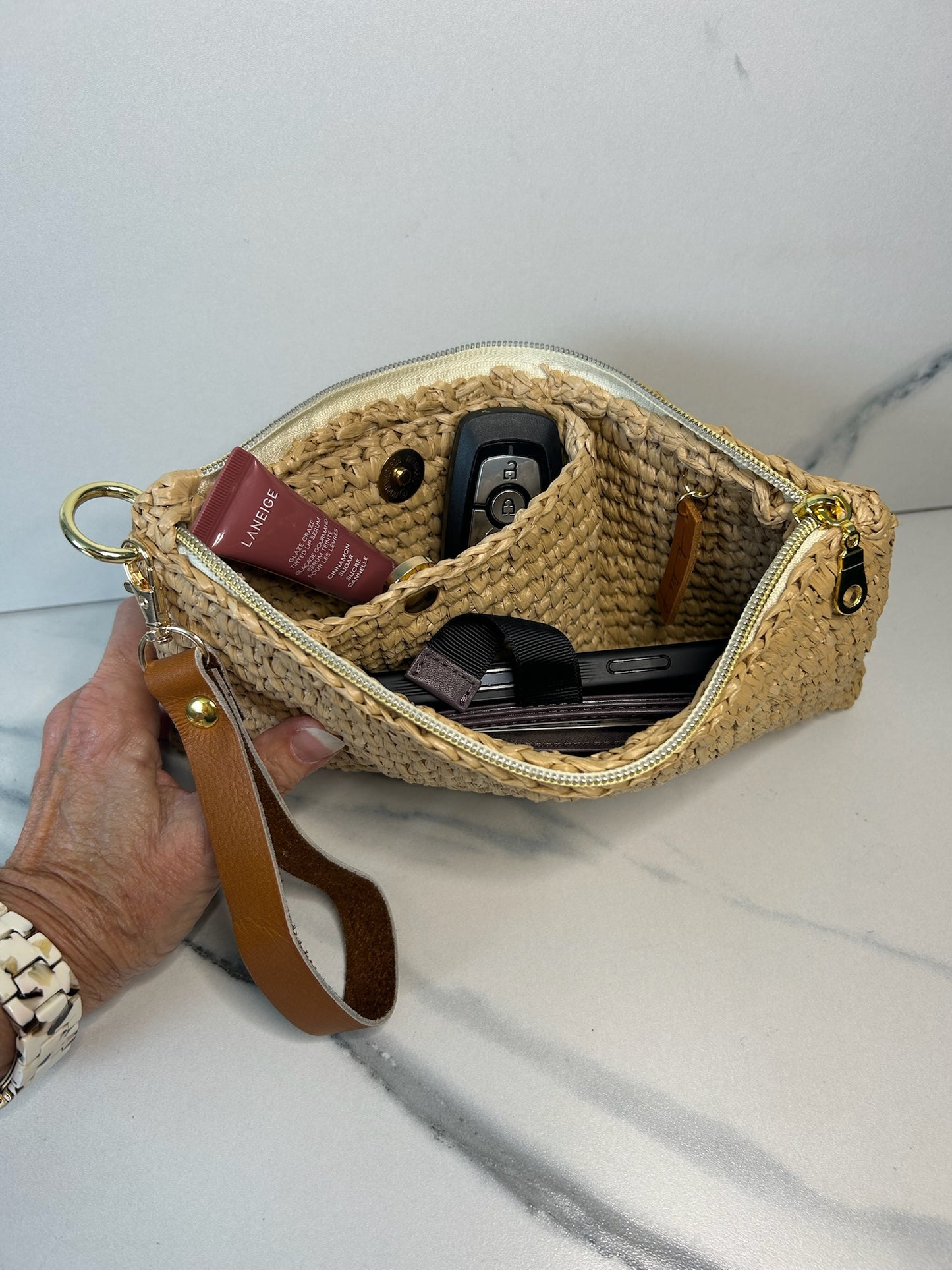 Natural Raffia Clutch With Built-in Pouch