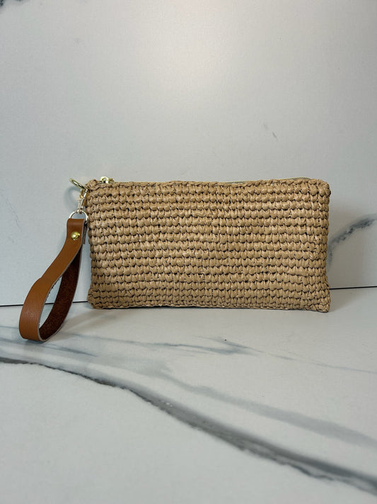 Natural Raffia Clutch With Built-in Pouch
