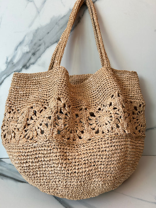 Natural Granny Square Beach Bag