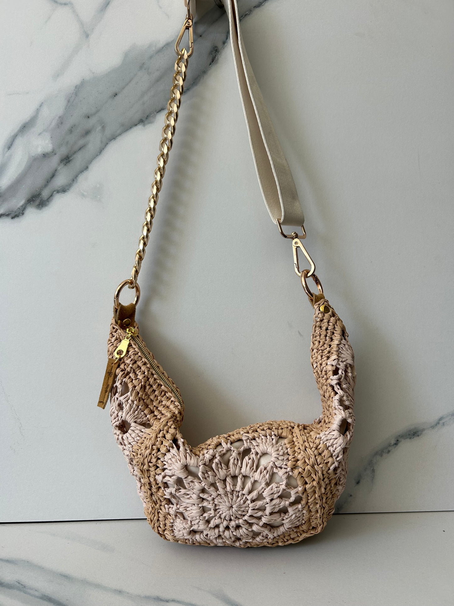 Natural and Cream Granny Square Sling Bag