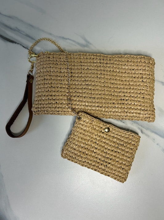 Natural Raffia Clutch With Pouch