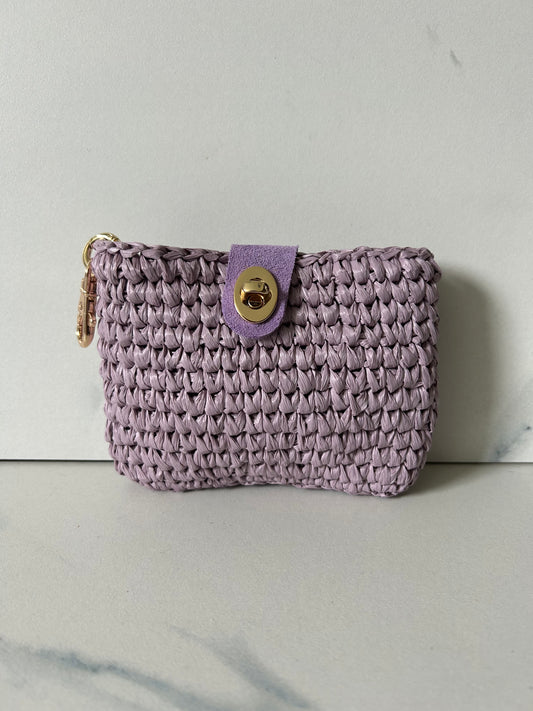 Lavender Raffia Pouch with Suede and Gold Closure