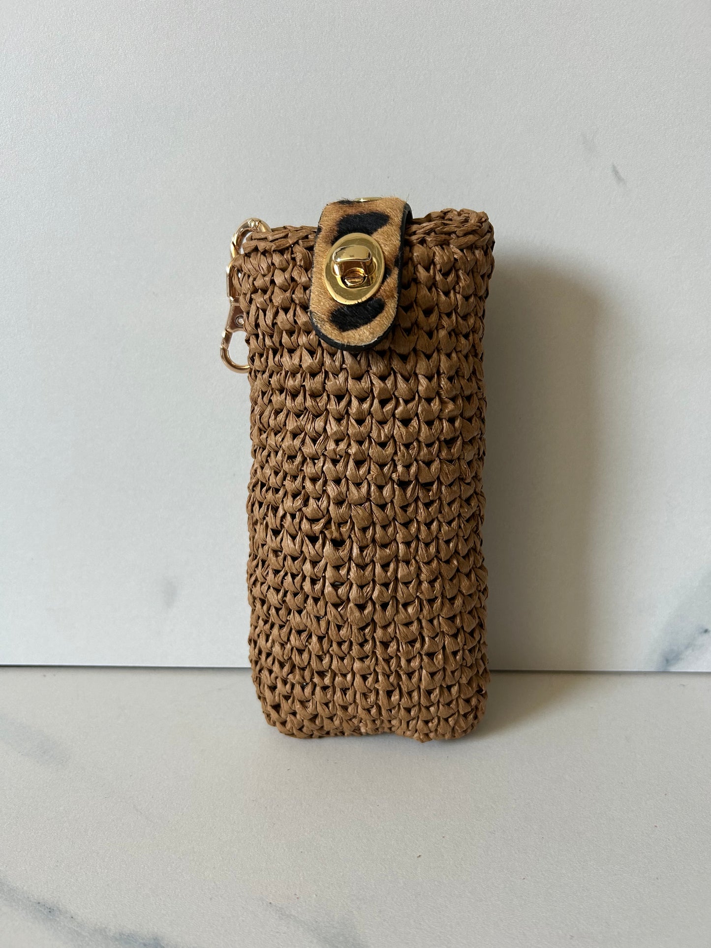 Chocolate Raffia with Leopard Sunnies Case