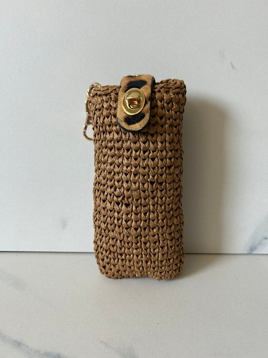 Chocolate Raffia with Leopard Sunnies Case