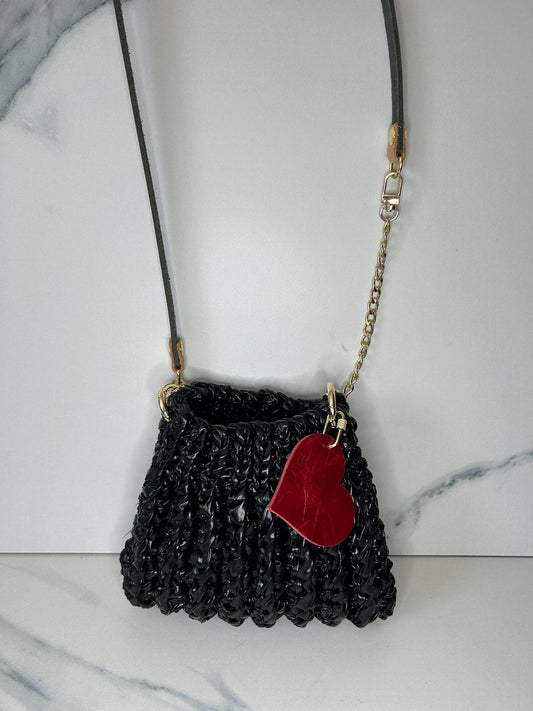 Shiny Black Faux Leather Mini Waffle Bag